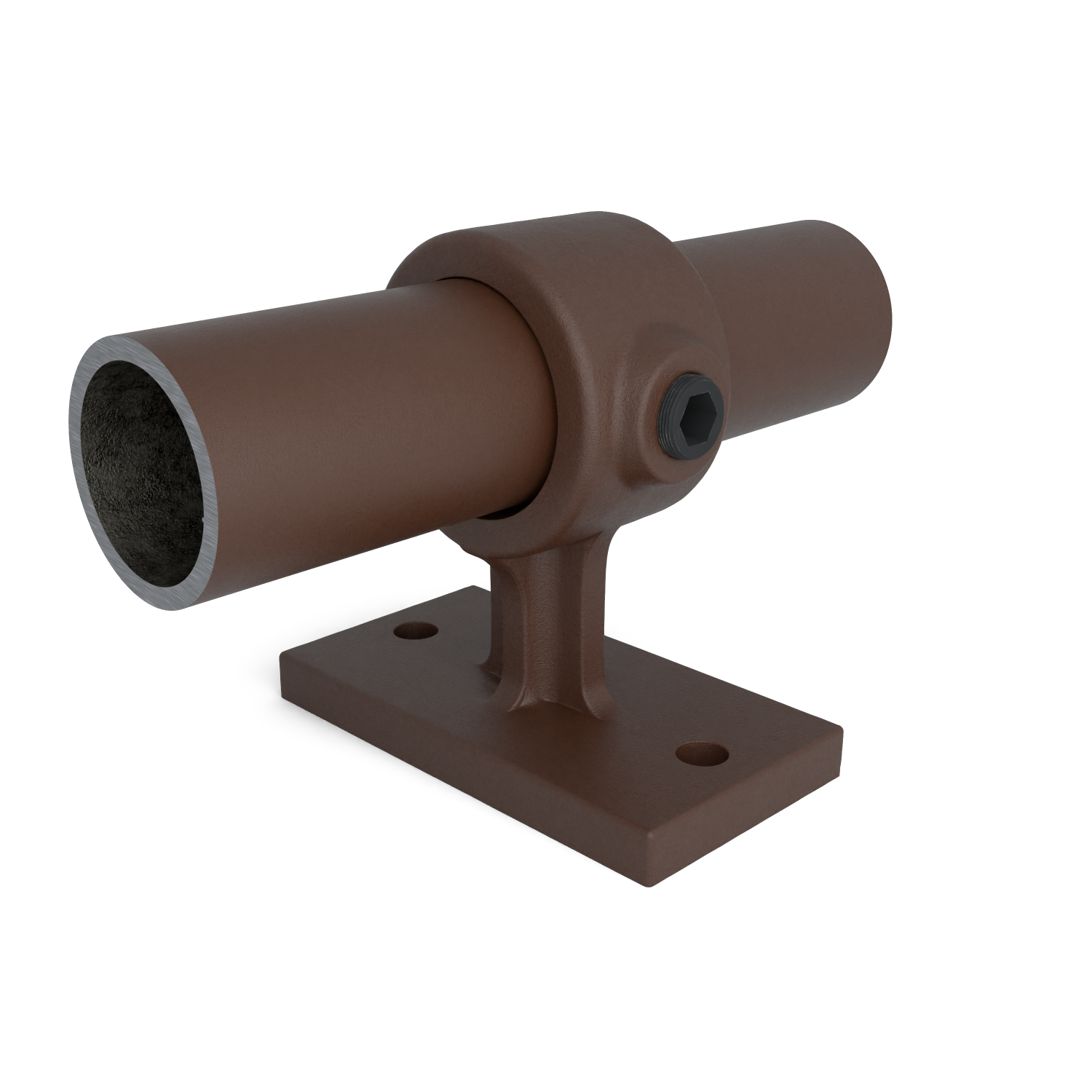 Buiskoppeling Leuningdrager vintage 33,7 mm - vooraanzicht met buizen (Steigerbuisstunter.nl)