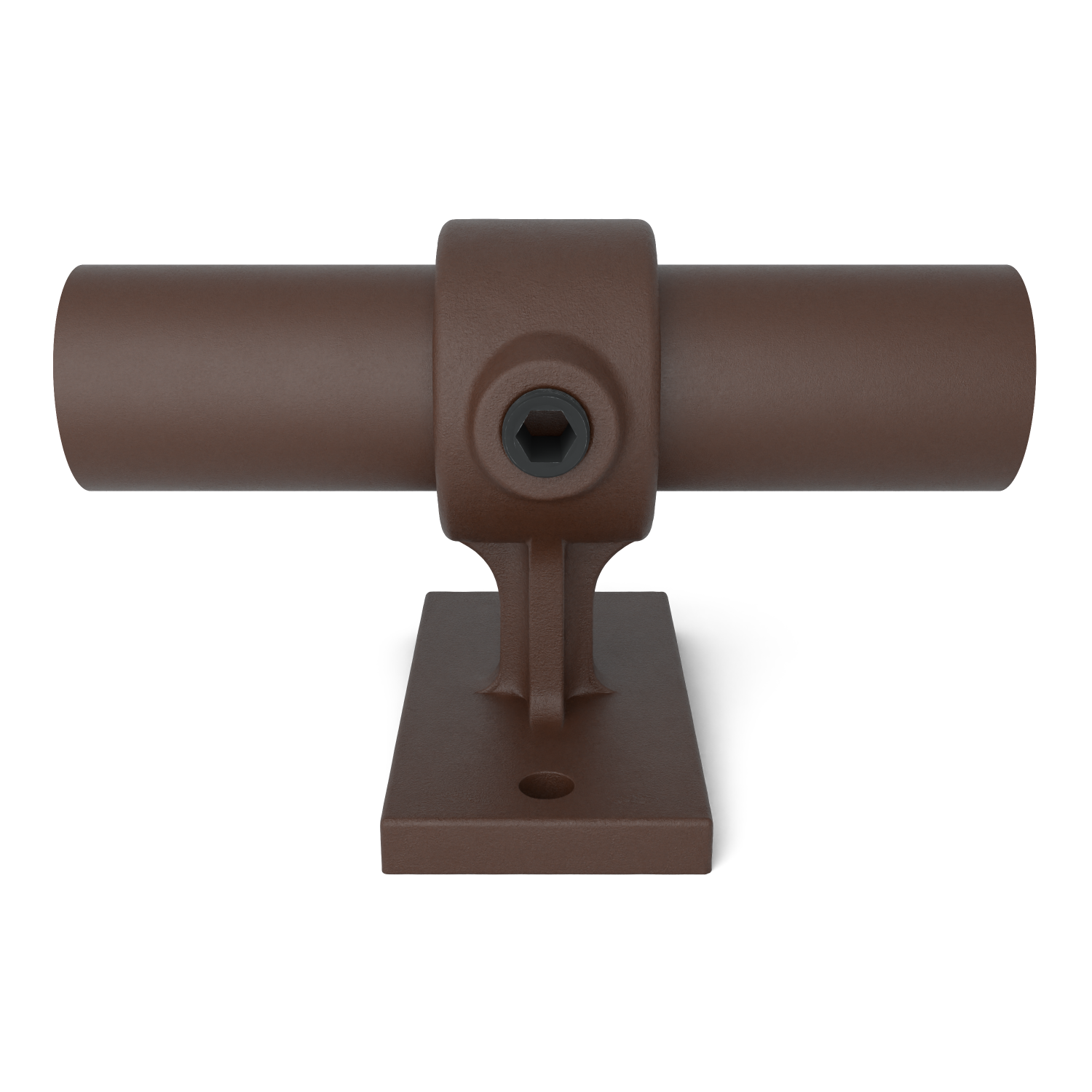 Buiskoppeling Leuningdrager vintage 26,9 mm - schuin aanzicht met buizen (Steigerbuisstunter.nl)