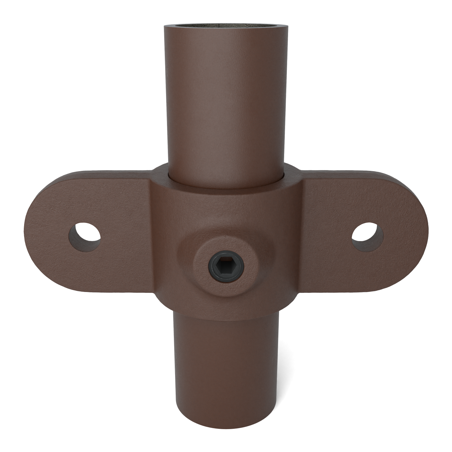 Buiskoppeling Oogdeel dubbel scharnierstuk 180º vintage 33,7 mm - vooraanzicht met buizen (Steigerbuisstunter.nl)