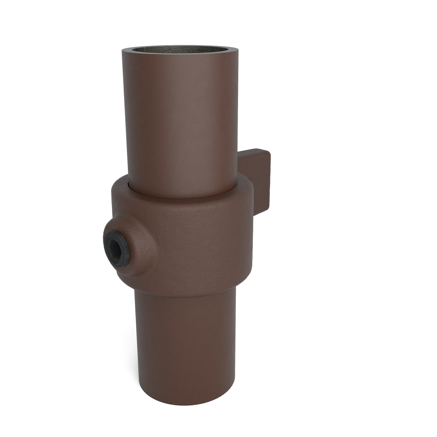 Buiskoppeling Bevestigingsring enkel vintage 33,7 mm - schuin aanzicht met buizen (Steigerbuisstunter.nl)