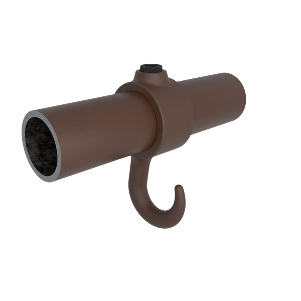 Buiskoppeling Kapstokhaak vintage 33,7 mm - vooraanzicht met buizen (Steigerbuisstunter.nl)