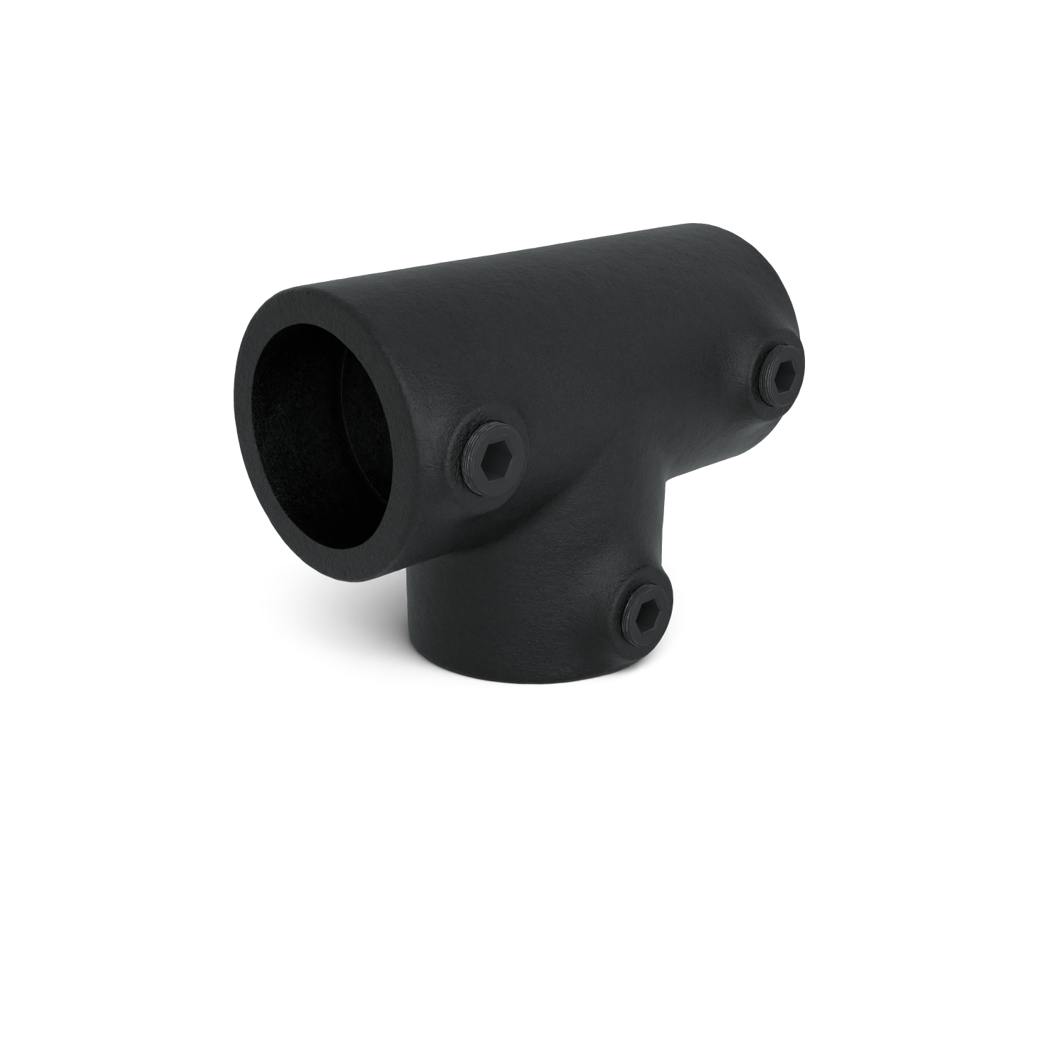 Buiskoppeling T-stuk lang - zwart voor buiten - 42,4 mm - schuin aanzicht buiskoppeling (Steigerbuisstunter.nl)
