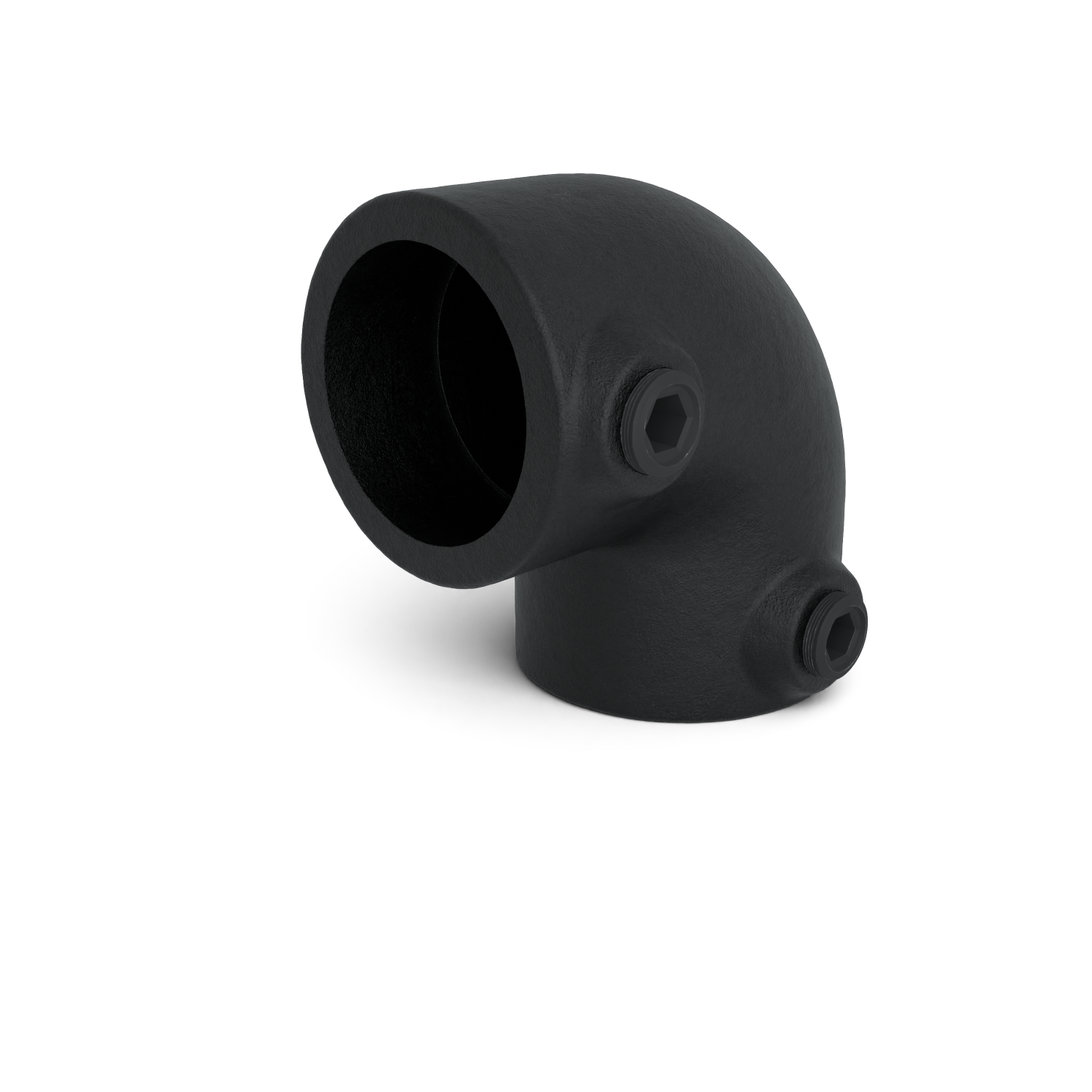 Buiskoppeling Kniestuk 2-weg 90º zwart 42,4 mm - schuin aanzicht buiskoppeling (Steigerbuisstunter.nl)