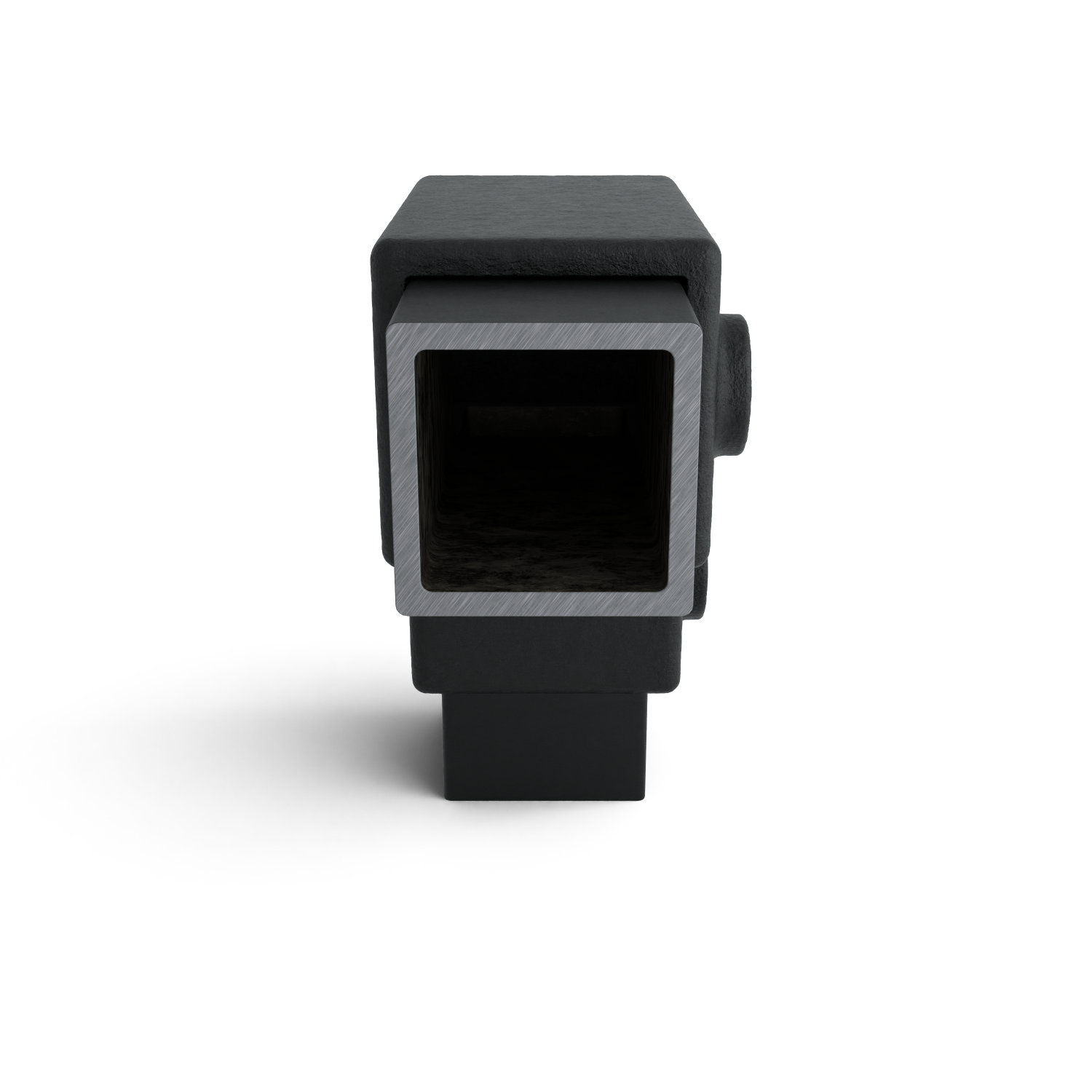 Buiskoppeling Kniestuk 2-weg 90º zwart 40 mm vierkant - zijaanzicht met buizen (Steigerbuisstunter.nl)
