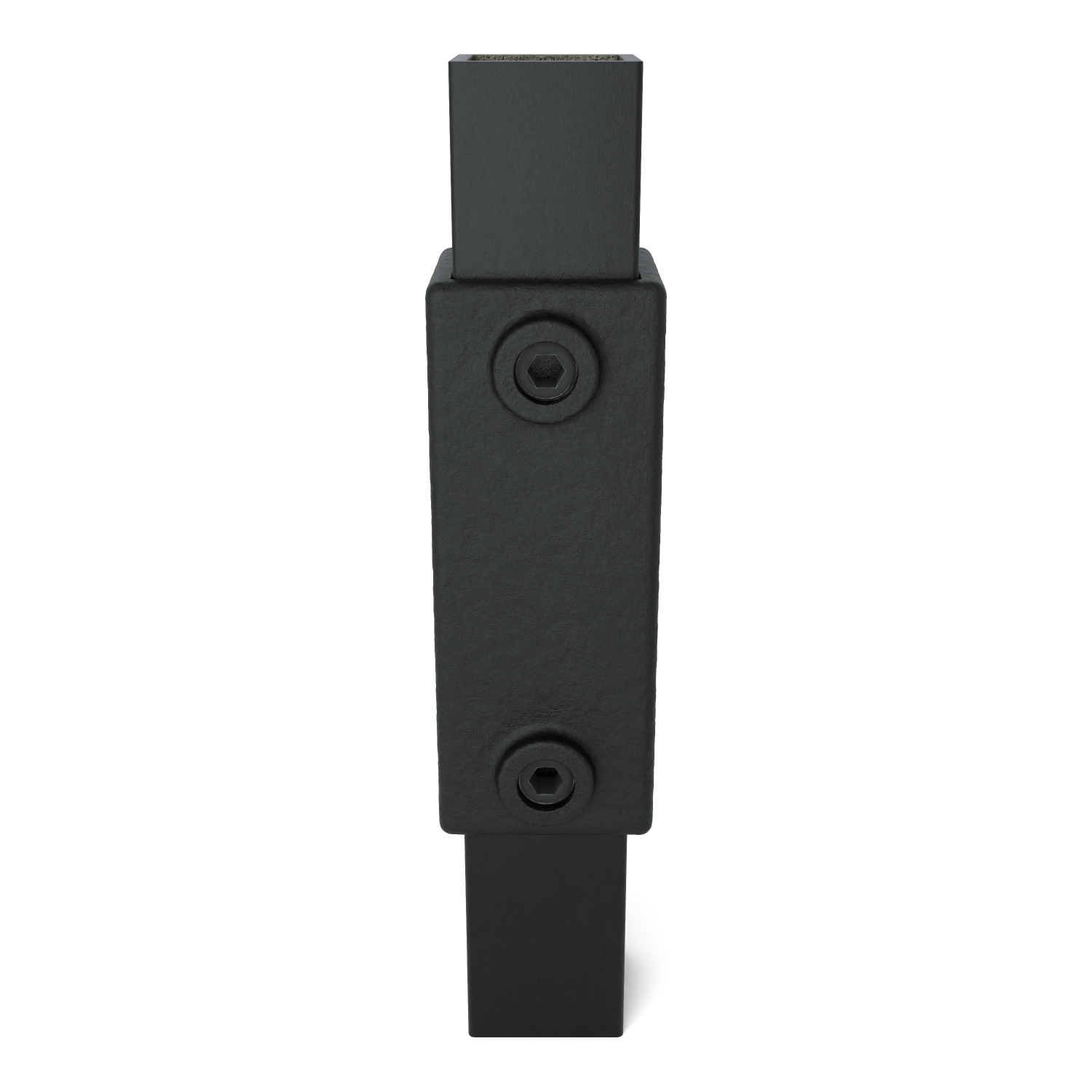 Buiskoppeling Koppelstuk 90º zwart 40 mm vierkant - vooraanzicht met buizen (Steigerbuisstunter.nl)