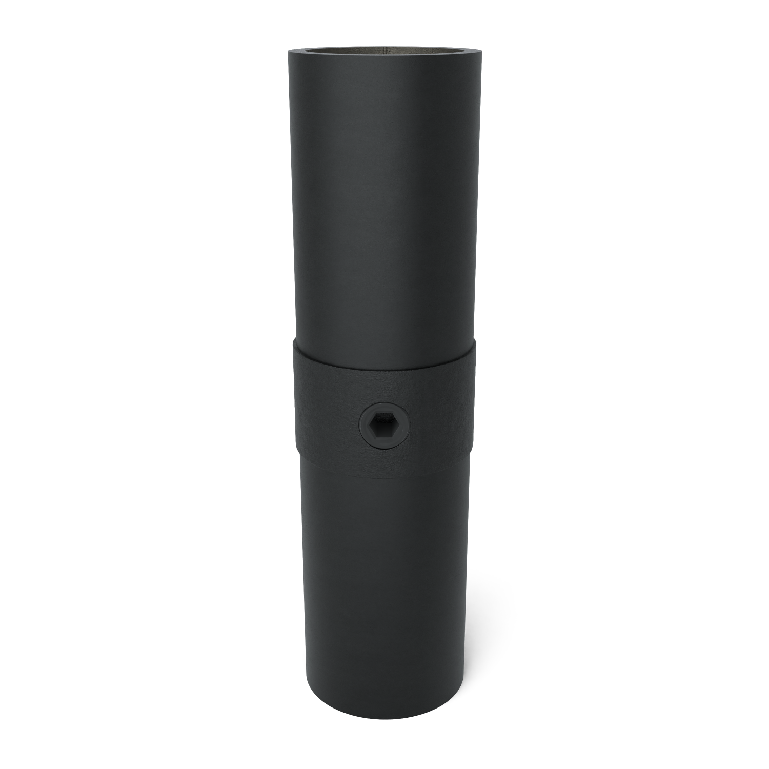 Buiskoppeling Koppelstuk inwendig zwart 42,4 mm - vooraanzicht met buizen (Steigerbuisstunter.nl)