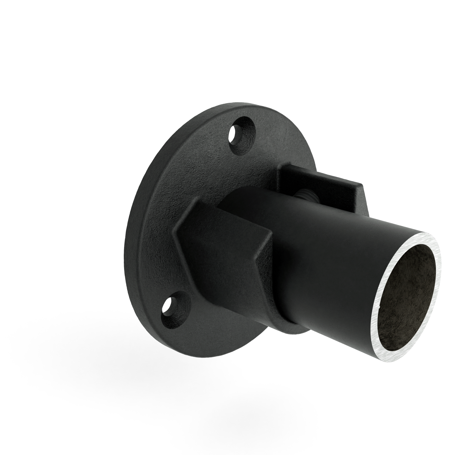 Buiskoppeling Voetplaat met inleg zwart (set) 26,9 mm - zijaanzicht met buizen (Steigerbuisstunter.nl)