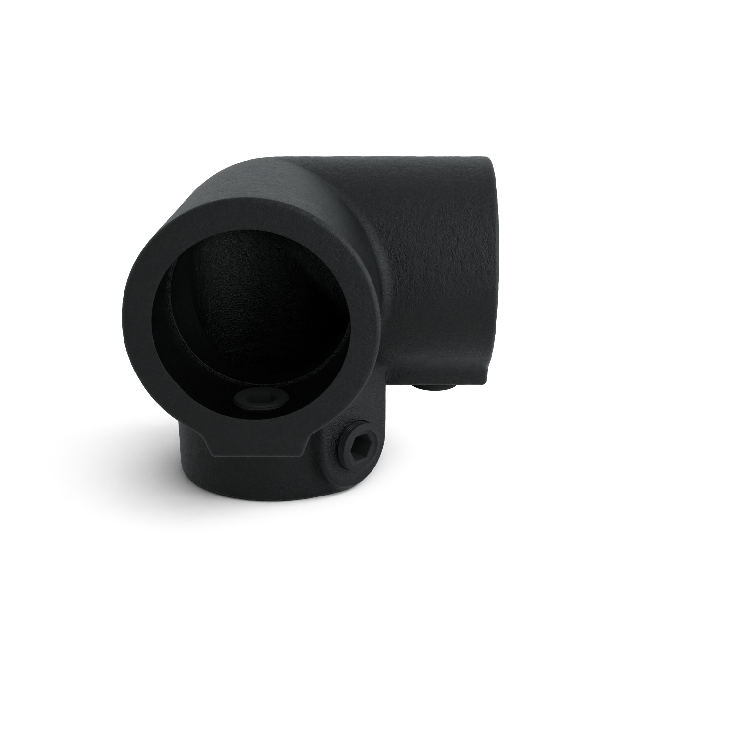 Buiskoppeling Kniestuk 3-weg 90º - zwart voor buiten - 42,4 mm - zijaanzicht buiskoppeling (Steigerbuisstunter.nl)