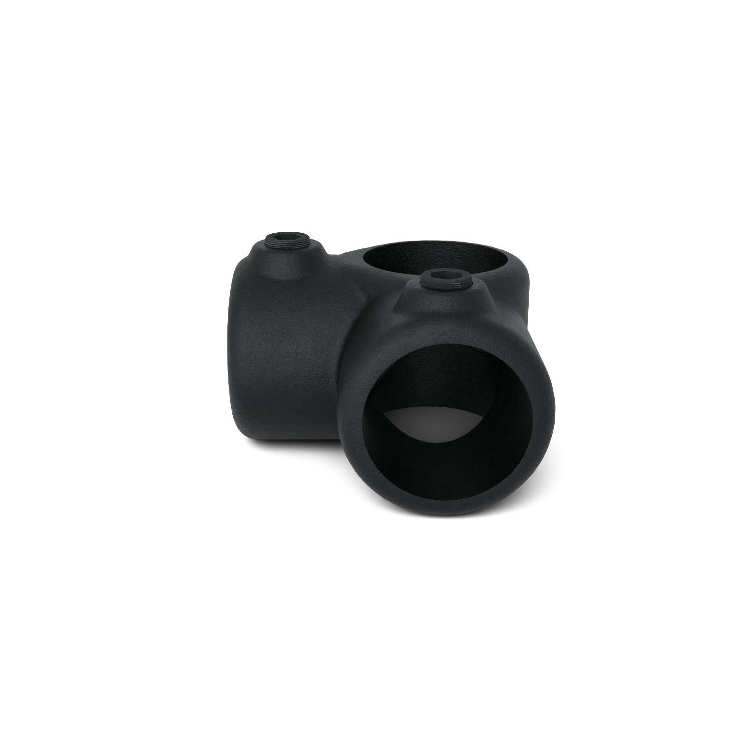 Buiskoppeling Hoekstuk 90º zwart 42,4 mm - schuin aanzicht buiskoppeling (Steigerbuisstunter.nl)