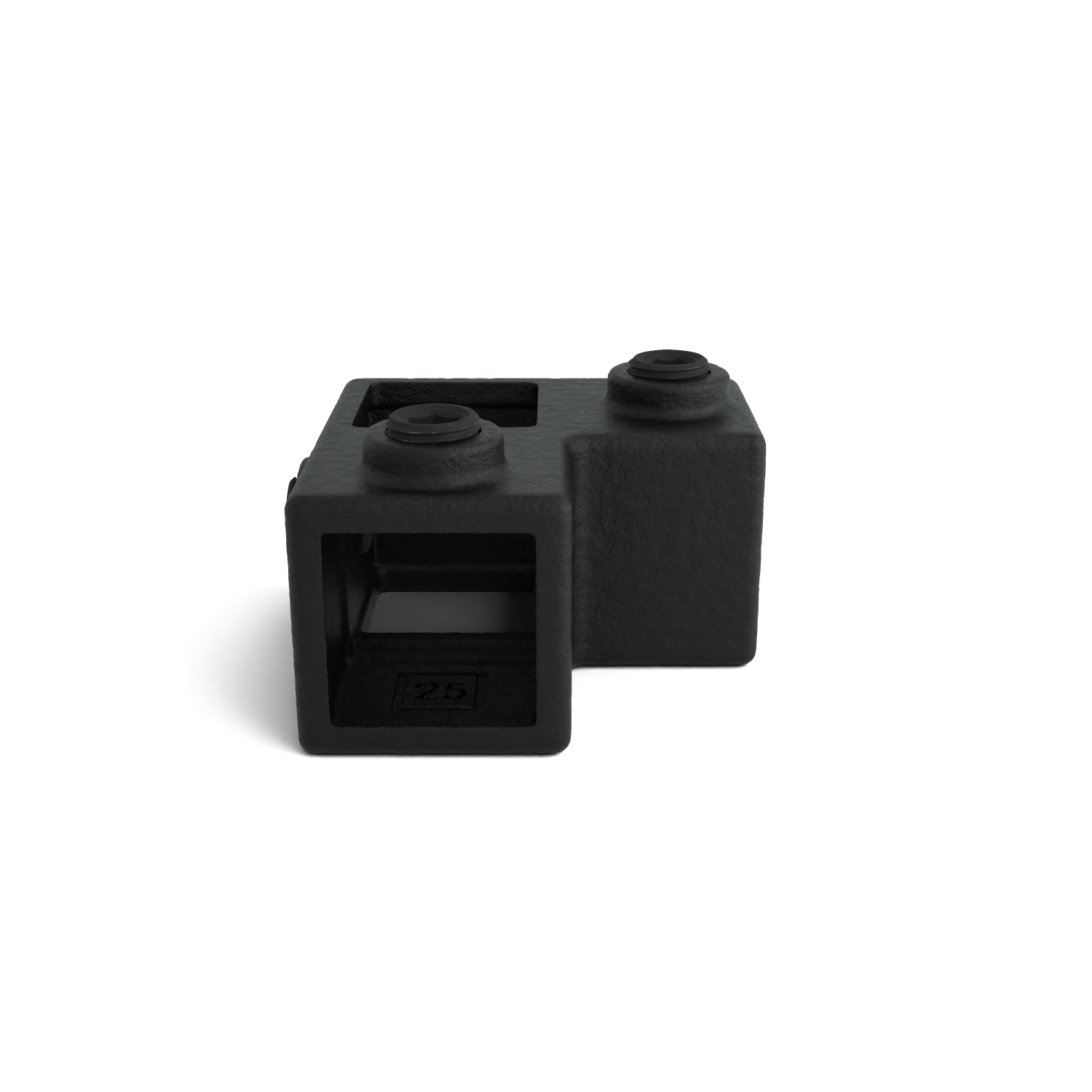Buiskoppeling Hoekstuk 90º zwart 25 mm vierkant - zijaanzicht buiskoppeling (Steigerbuisstunter.nl)
