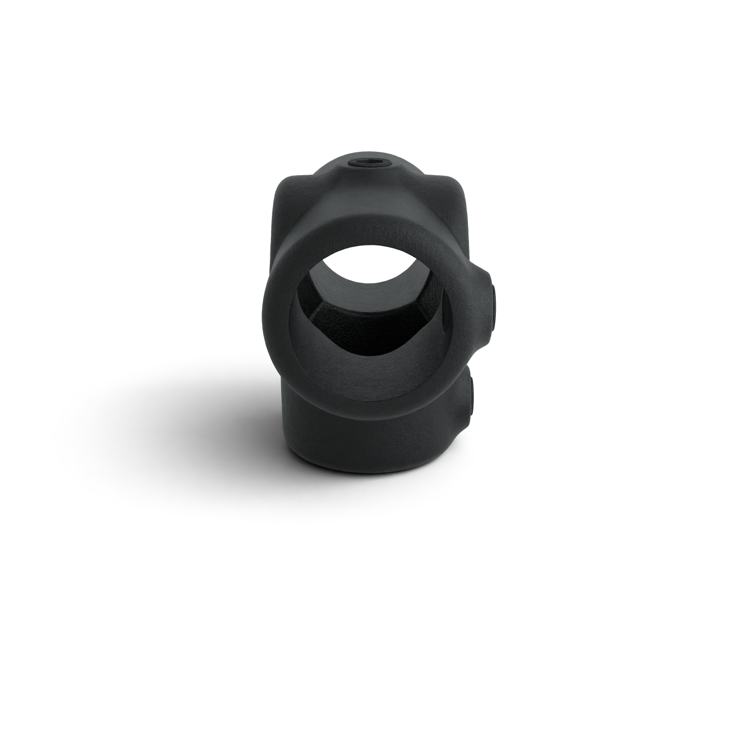 Buiskoppeling T-stuk zij-uitgang zwart 33,7 mm - zijaanzicht buiskoppeling (Steigerbuisstunter.nl)
