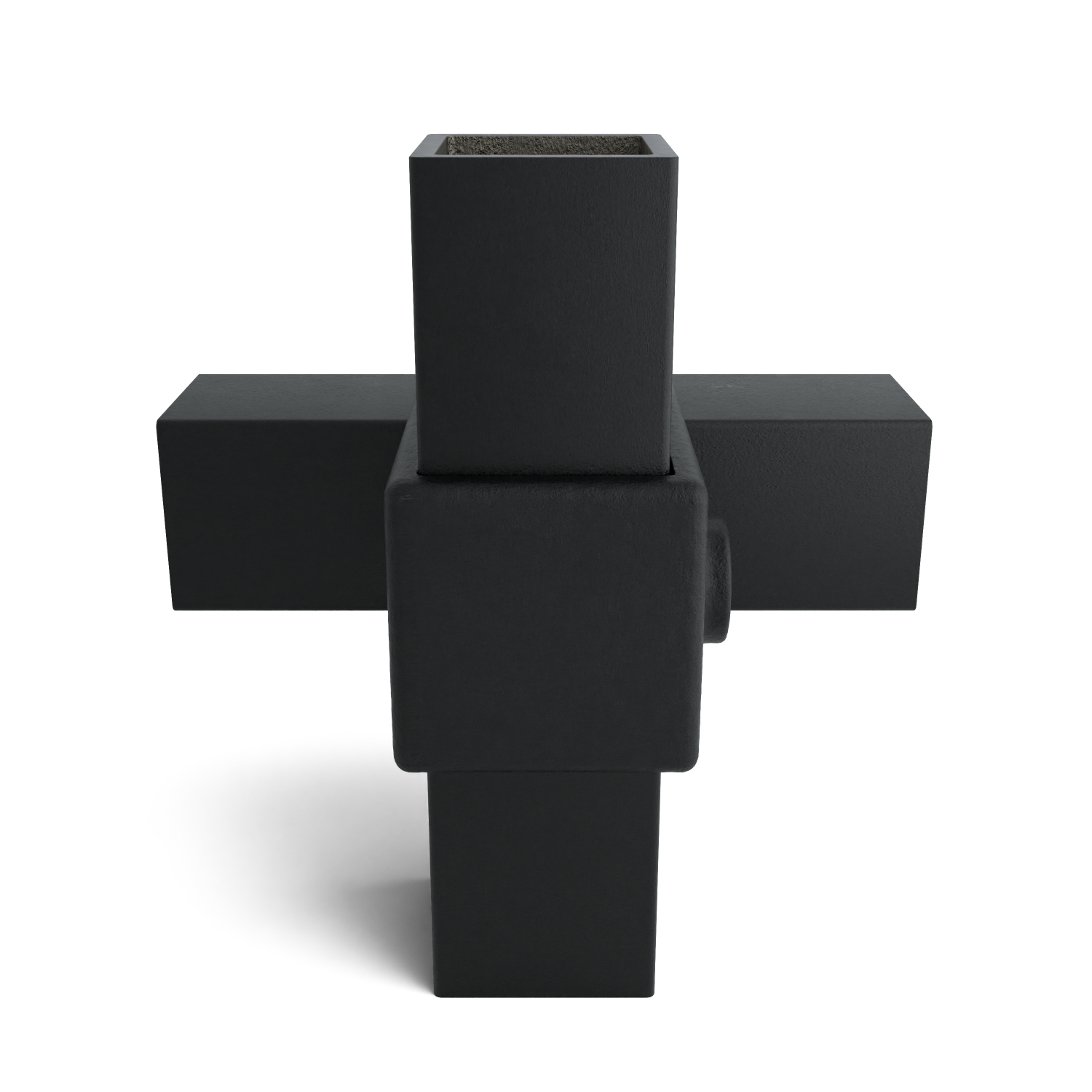 Buiskoppeling Kruisstuk 90º zwart 40 mm vierkant - zijaanzicht met buizen (Steigerbuisstunter.nl)