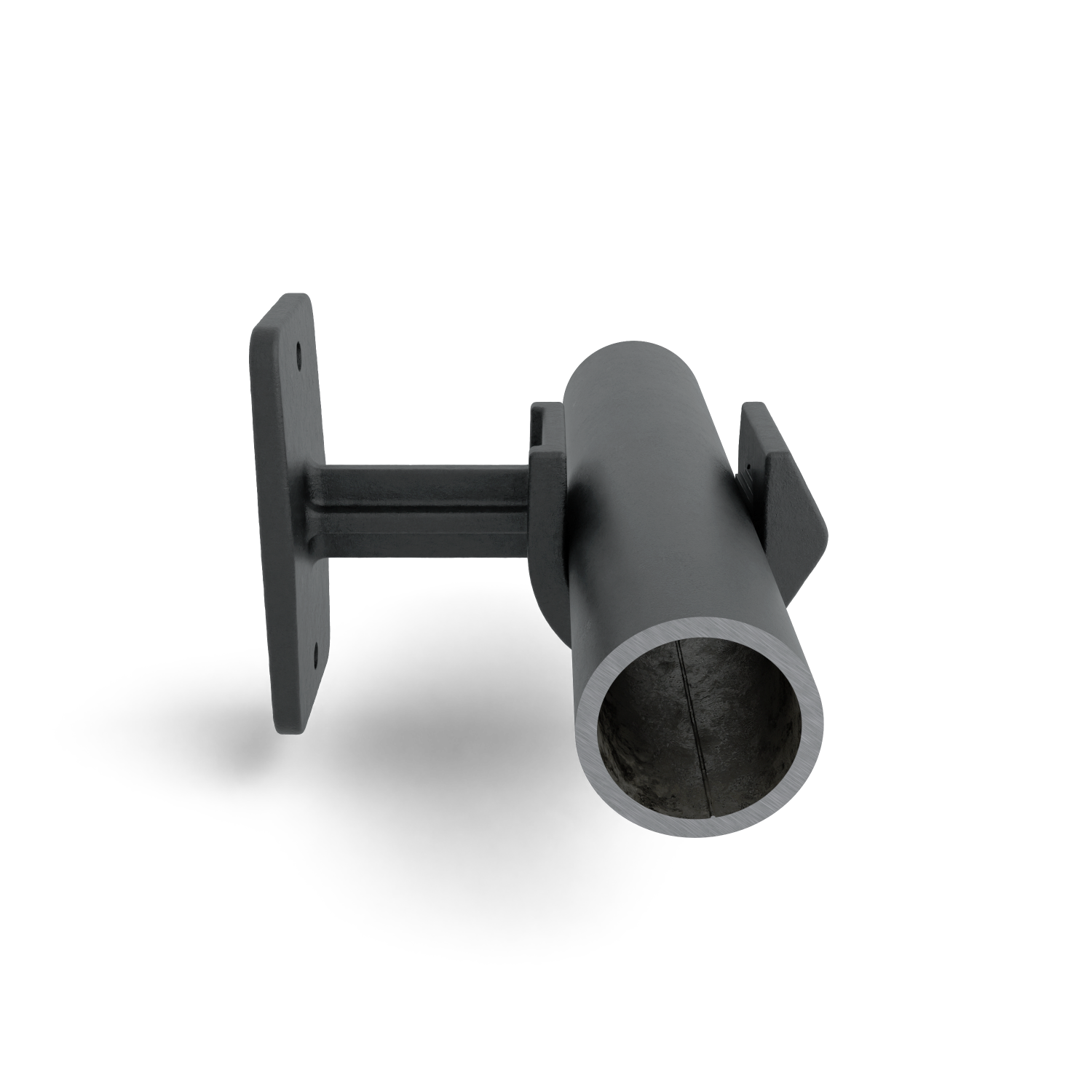 Buiskoppeling Leuningdrager met inleg zwart 33,7 mm - zijaanzicht met buizen (Steigerbuisstunter.nl)