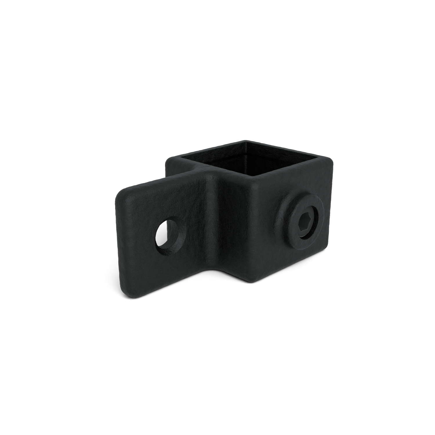 Buiskoppeling Oogdeel scharnierstuk zwart 40 mm vierkant - schuin aanzicht buiskoppeling (Steigerbuisstunter.nl)
