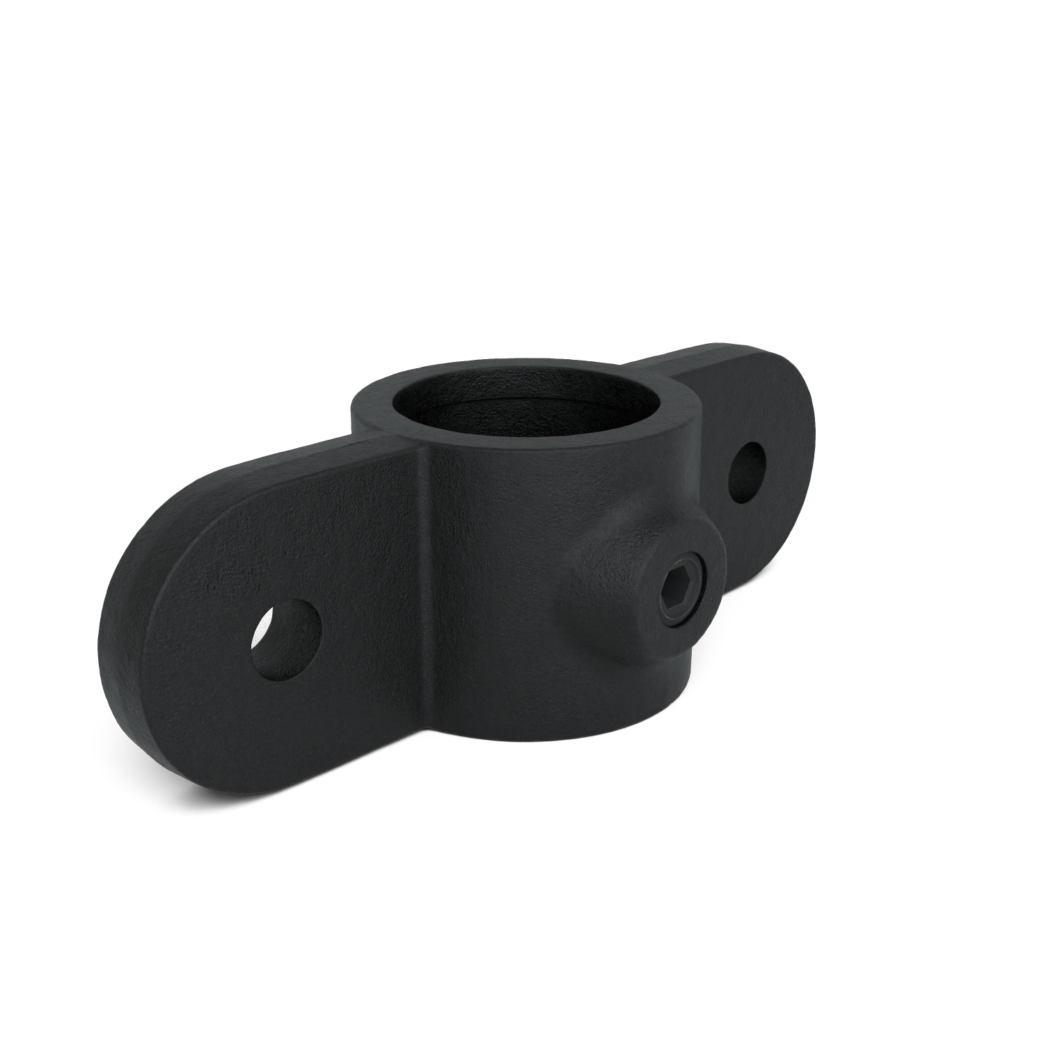 Buiskoppeling Oogdeel dubbel scharnierstuk 180º zwart 33,7 mm - schuin aanzicht buiskoppeling (Steigerbuisstunter.nl)