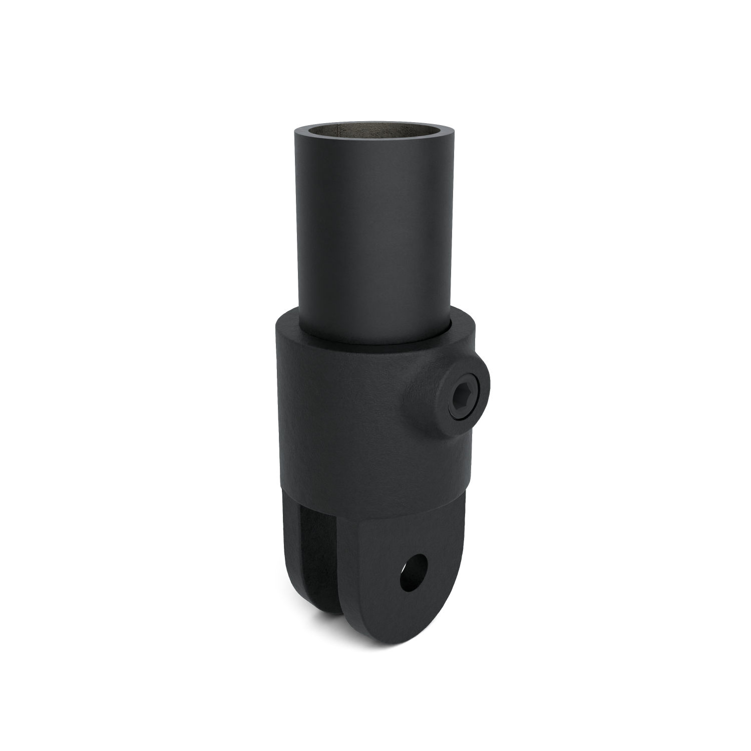 Buiskoppeling Hulsdeel scharnierstuk - zwart voor buiten - 42,4 mm - schuin aanzicht met buizen (Steigerbuisstunter.nl)
