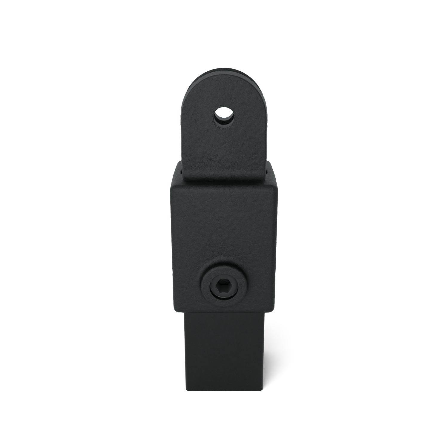 Buiskoppeling Hulsdeel scharnierstuk zwart 40 mm vierkant - vooraanzicht met buizen (Steigerbuisstunter.nl)