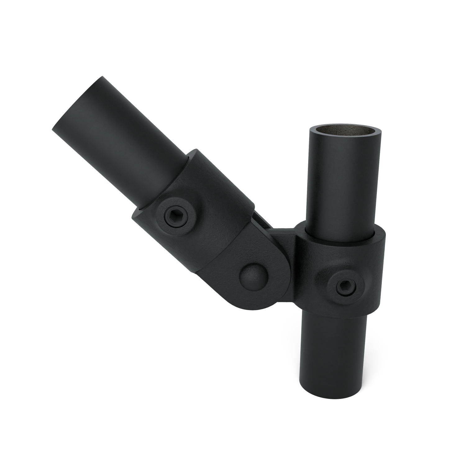 Buiskoppeling Scharnierstuk enkel - zwart voor buiten - 42,4 mm - vooraanzicht met buizen (Steigerbuisstunter.nl)