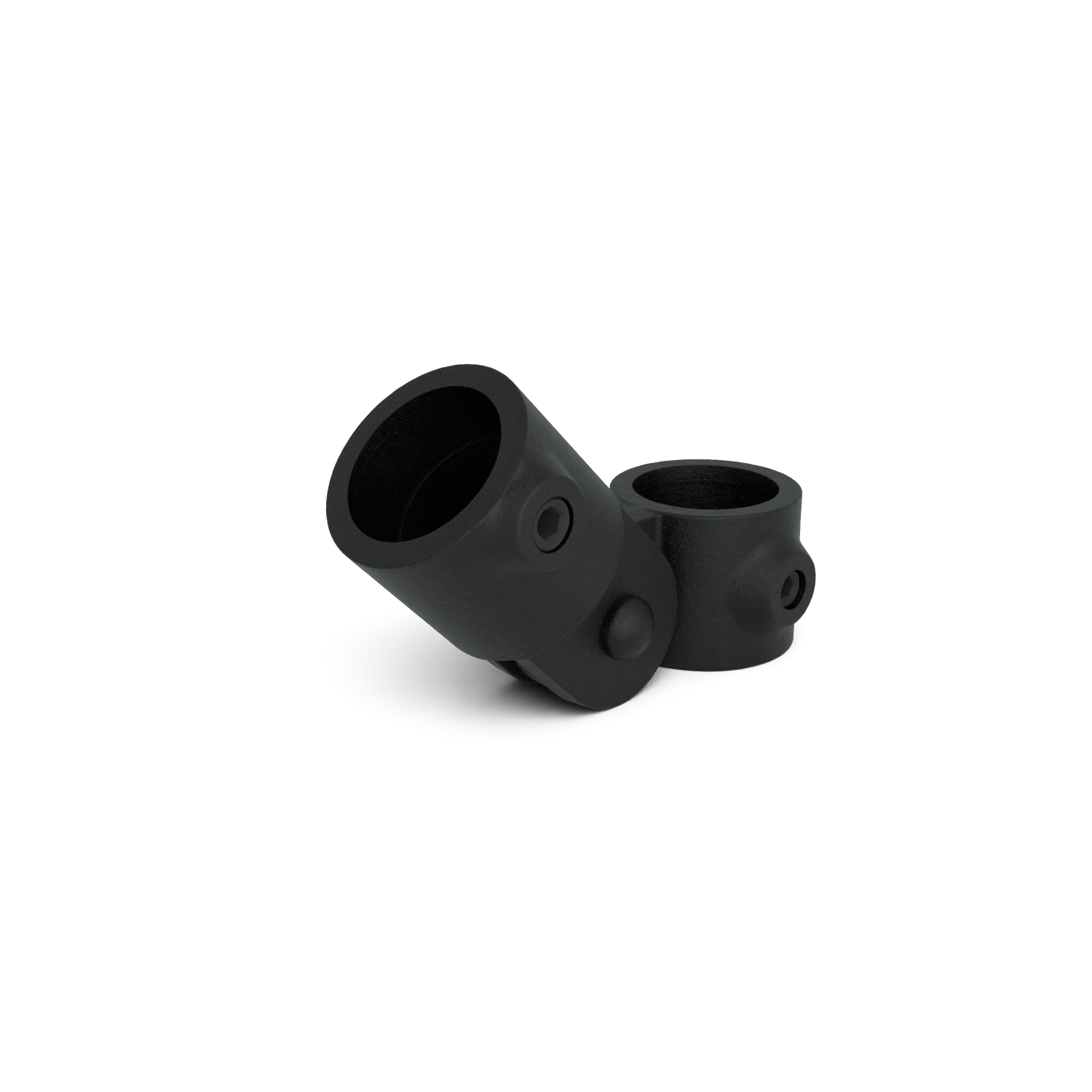 Buiskoppeling Scharnierstuk enkel - zwart voor buiten - 42,4 mm - schuin aanzicht buiskoppeling (Steigerbuisstunter.nl)