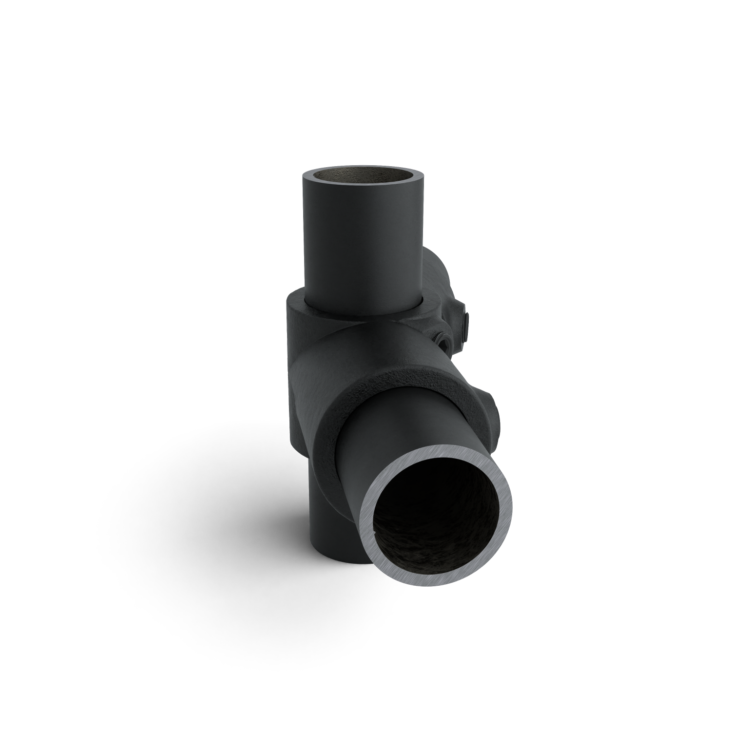 Buiskoppeling Verstelbaar hoekstuk zwart 42,4 mm - 1 stuk - zijaanzicht met buizen (Steigerbuisstunter.nl)
