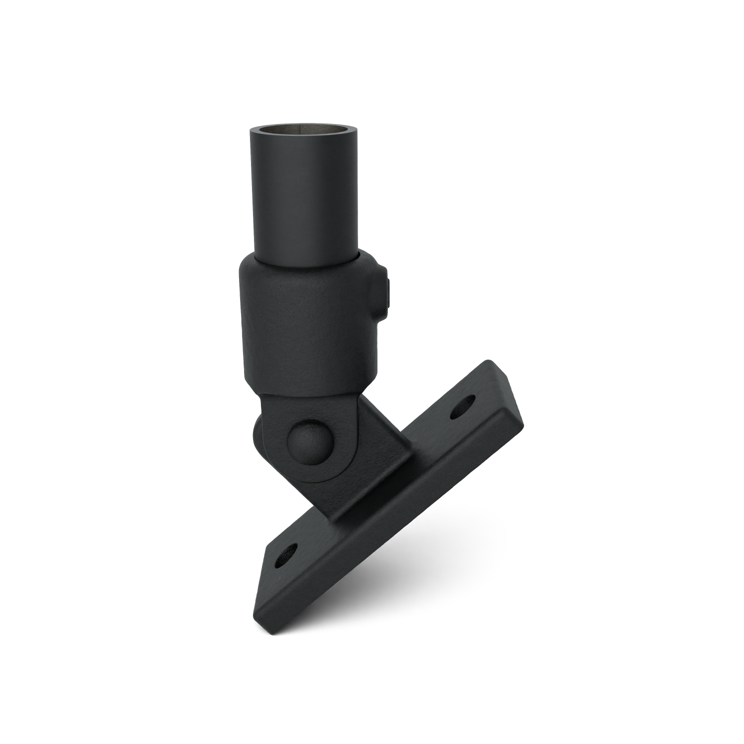 Buiskoppeling Scharniervoet zwart 26,9 mm - vooraanzicht met buizen (Steigerbuisstunter.nl)