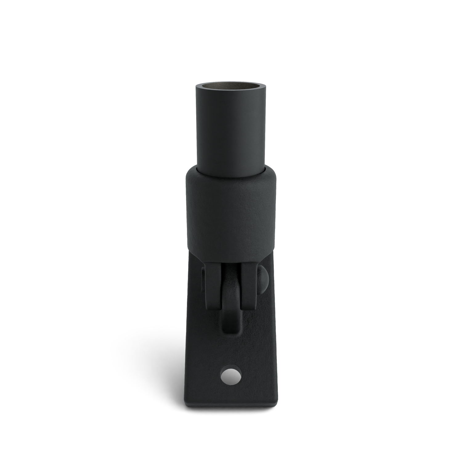 Buiskoppeling Scharniervoet zwart 33,7 mm - zijaanzicht met buizen (Steigerbuisstunter.nl)