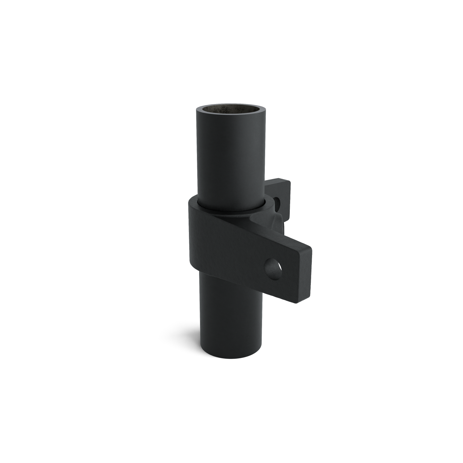 Buiskoppeling Bevestigingsring dubbel 90º zwart 26,9 mm - zijaanzicht met buizen (Steigerbuisstunter.nl)