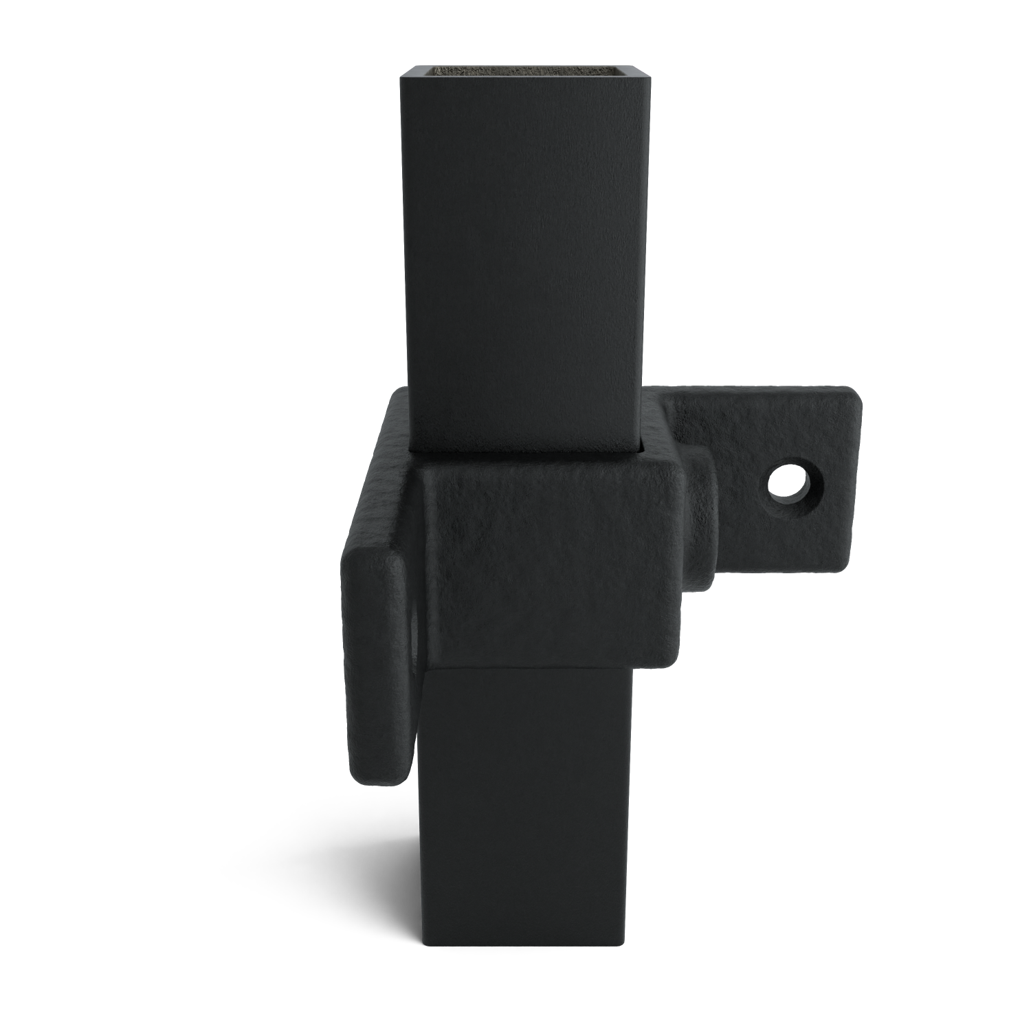 Buiskoppeling Bevestigingsring dubbel 90º zwart 40 mm vierkant - zijaanzicht met buizen (Steigerbuisstunter.nl)