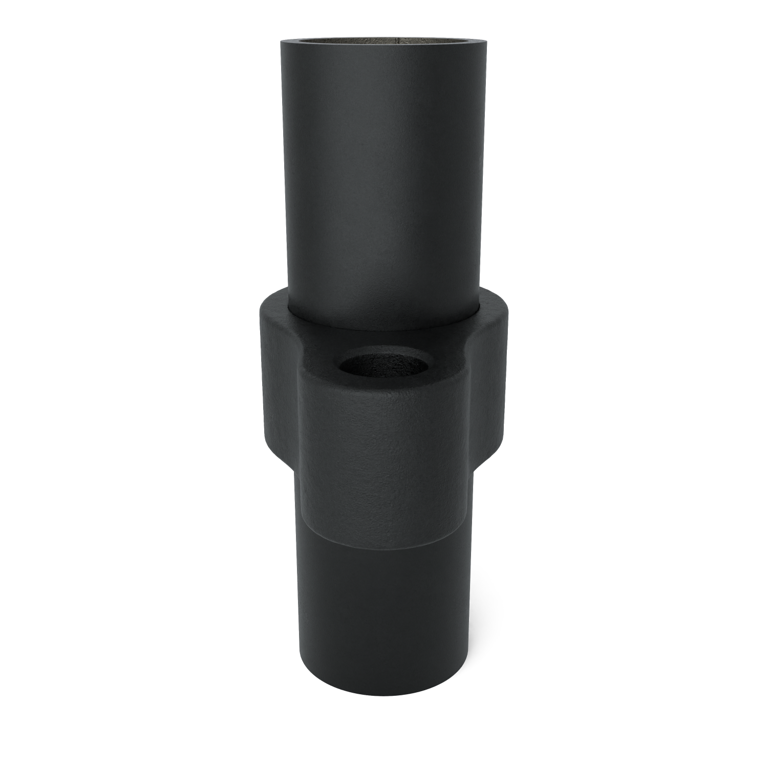 Buiskoppeling Scharnieroog zwart 26,9 mm - zijaanzicht met buizen (Steigerbuisstunter.nl)