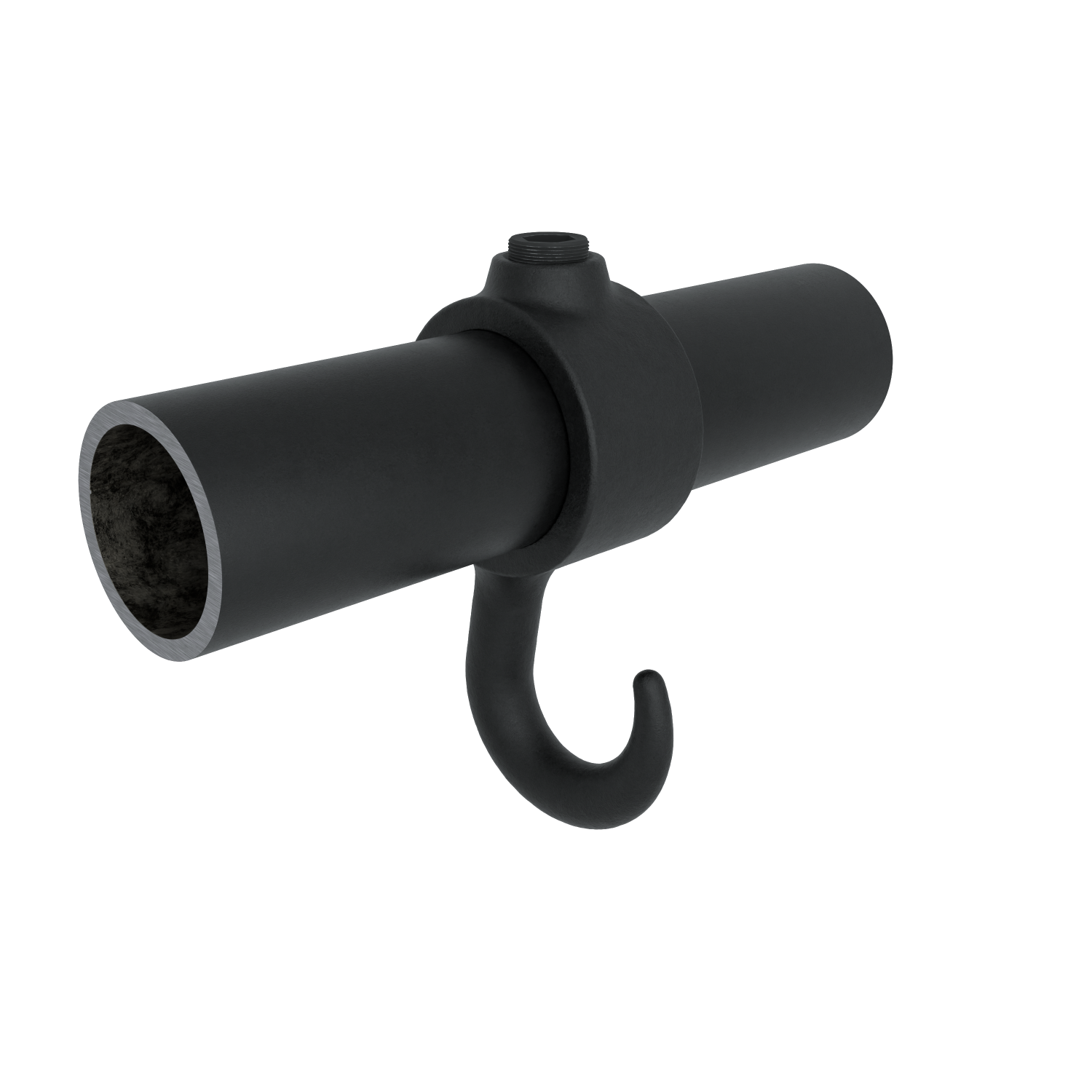 Buiskoppeling Kapstokhaak zwart 48,3 mm - vooraanzicht met buizen (Steigerbuisstunter.nl)