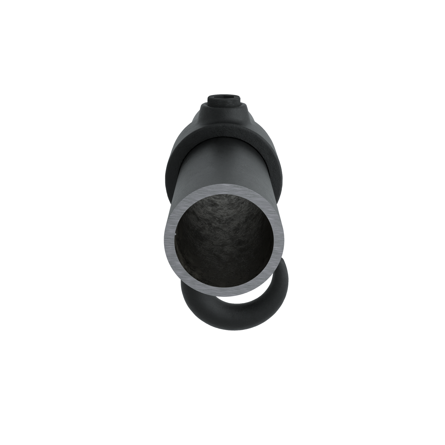Buiskoppeling Kapstokhaak zwart 26,9 mm - schuin aanzicht met buizen (Steigerbuisstunter.nl)