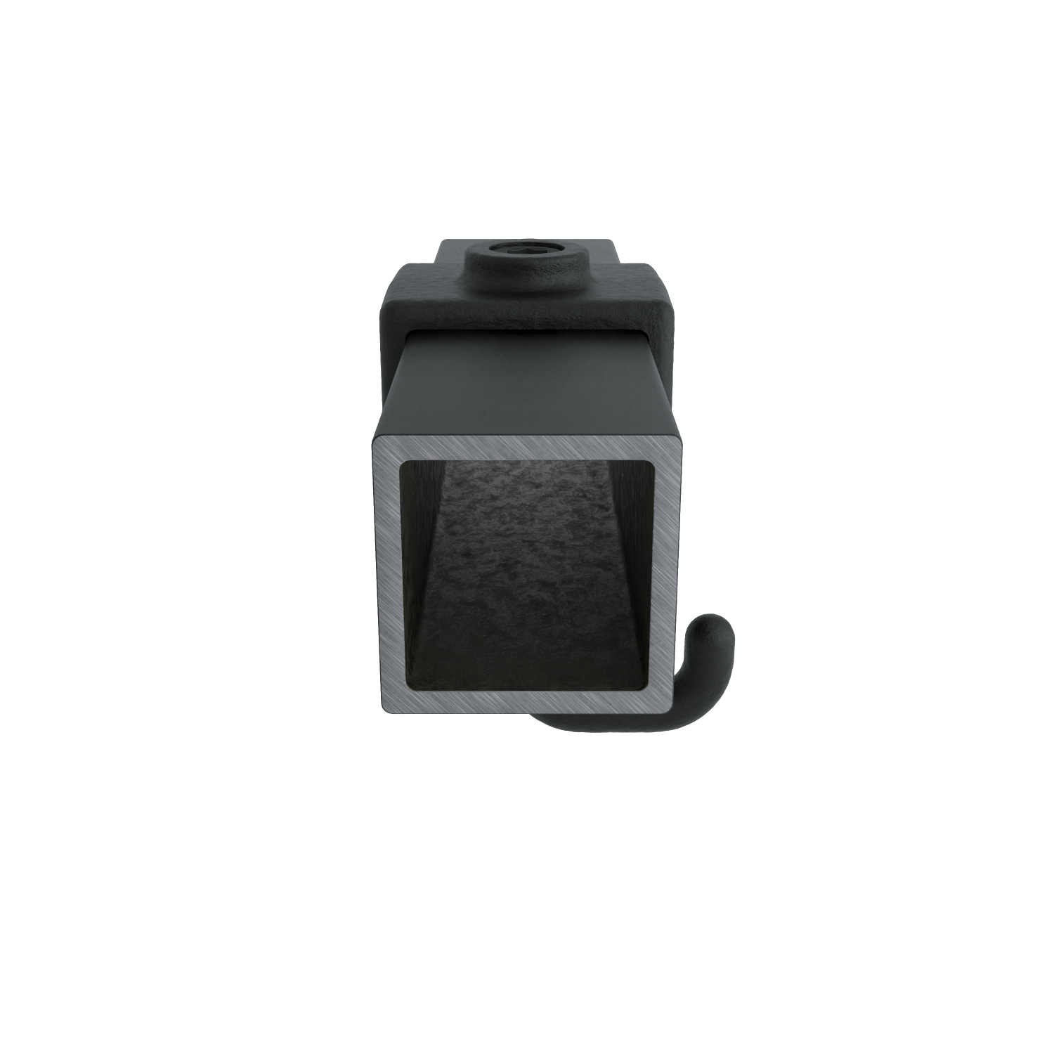Buiskoppeling Kapstokhaak zwart 40 mm vierkant - zijaanzicht met buizen (Steigerbuisstunter.nl)