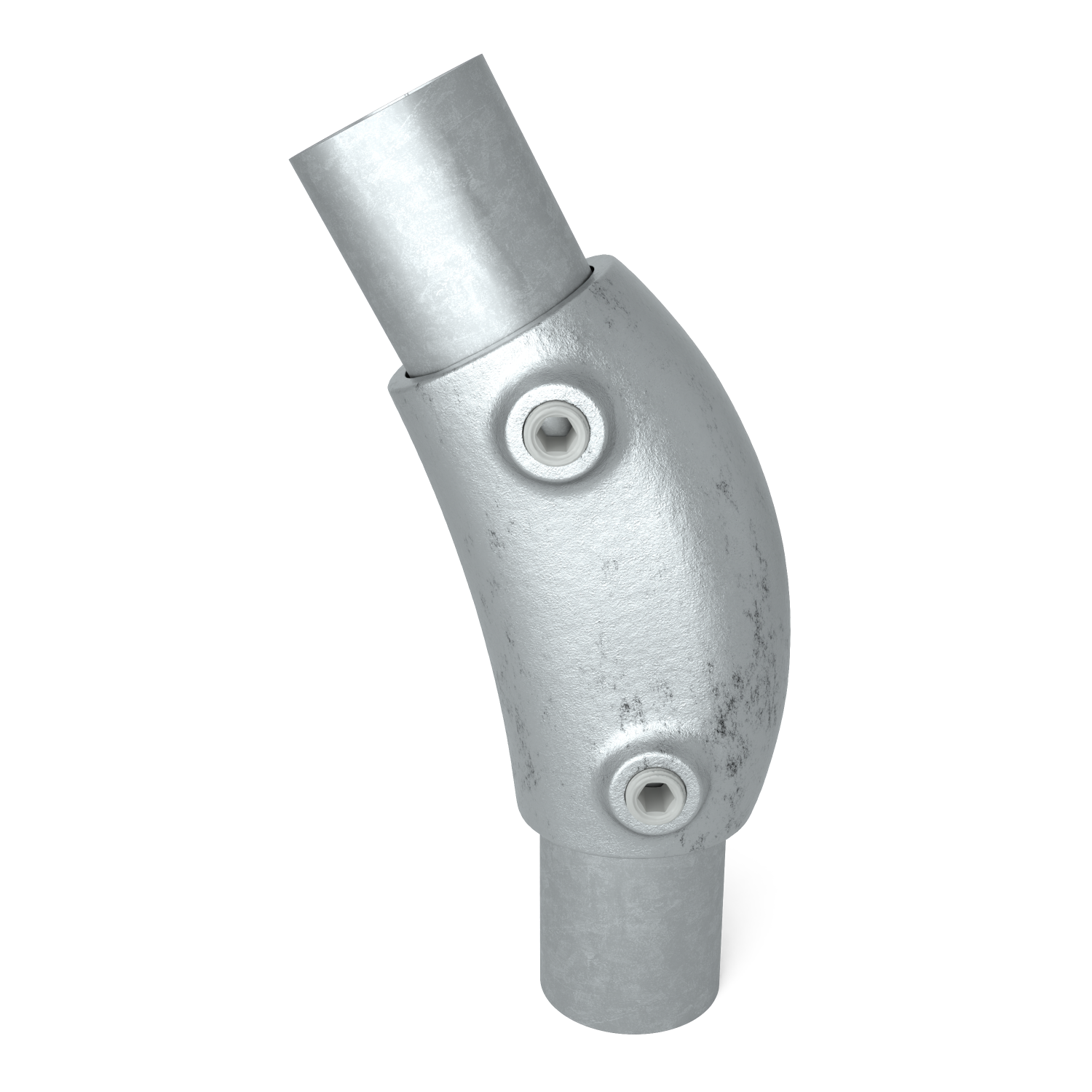 Buiskoppeling Kniestuk 2-weg 105º - 165º 33,7 mm - vooraanzicht met buizen (Steigerbuisstunter.nl)