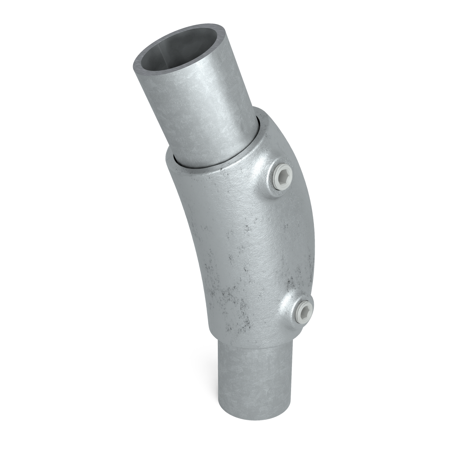 Buiskoppeling Kniestuk 2-weg 105º - 165º 33,7 mm - schuin aanzicht met buizen (Steigerbuisstunter.nl)