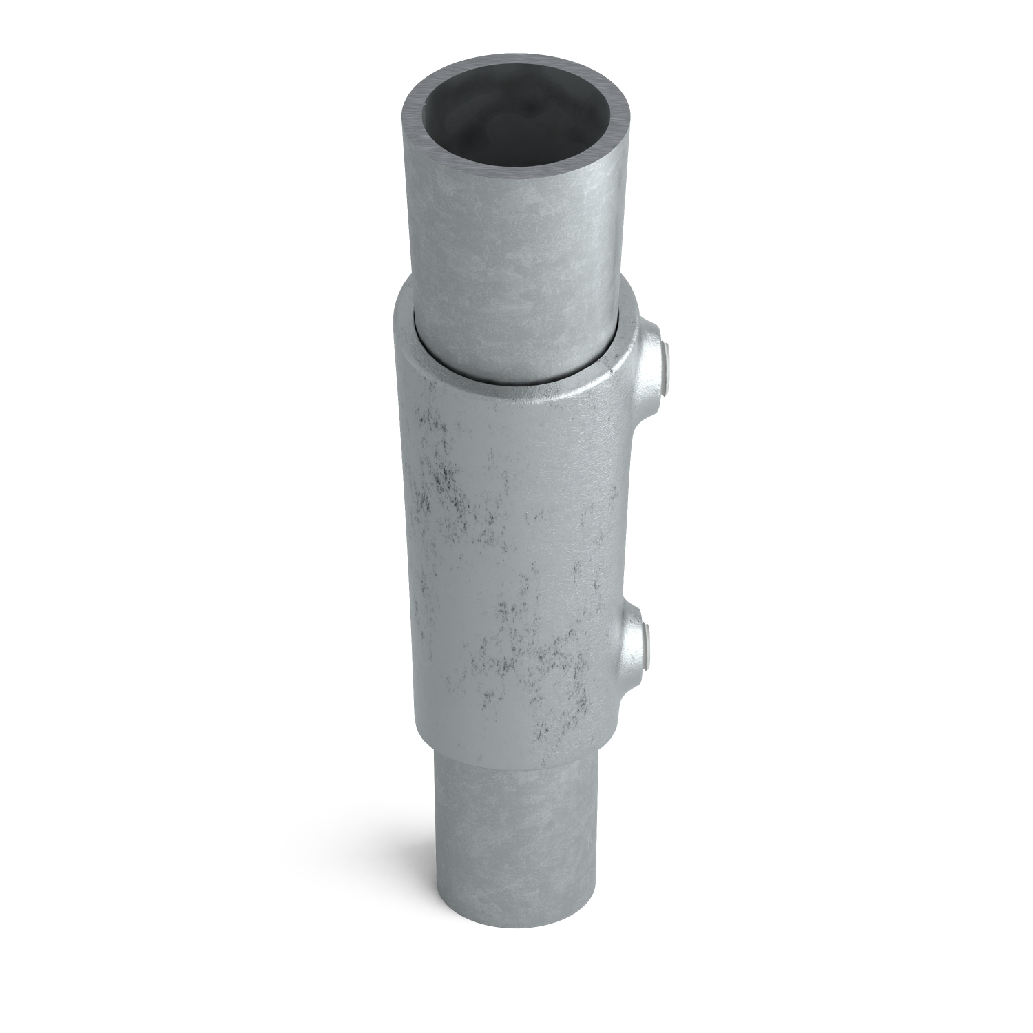 Buiskoppeling Kniestuk 2-weg 105º - 165º 42,4 mm - zijaanzicht met buizen (Steigerbuisstunter.nl)