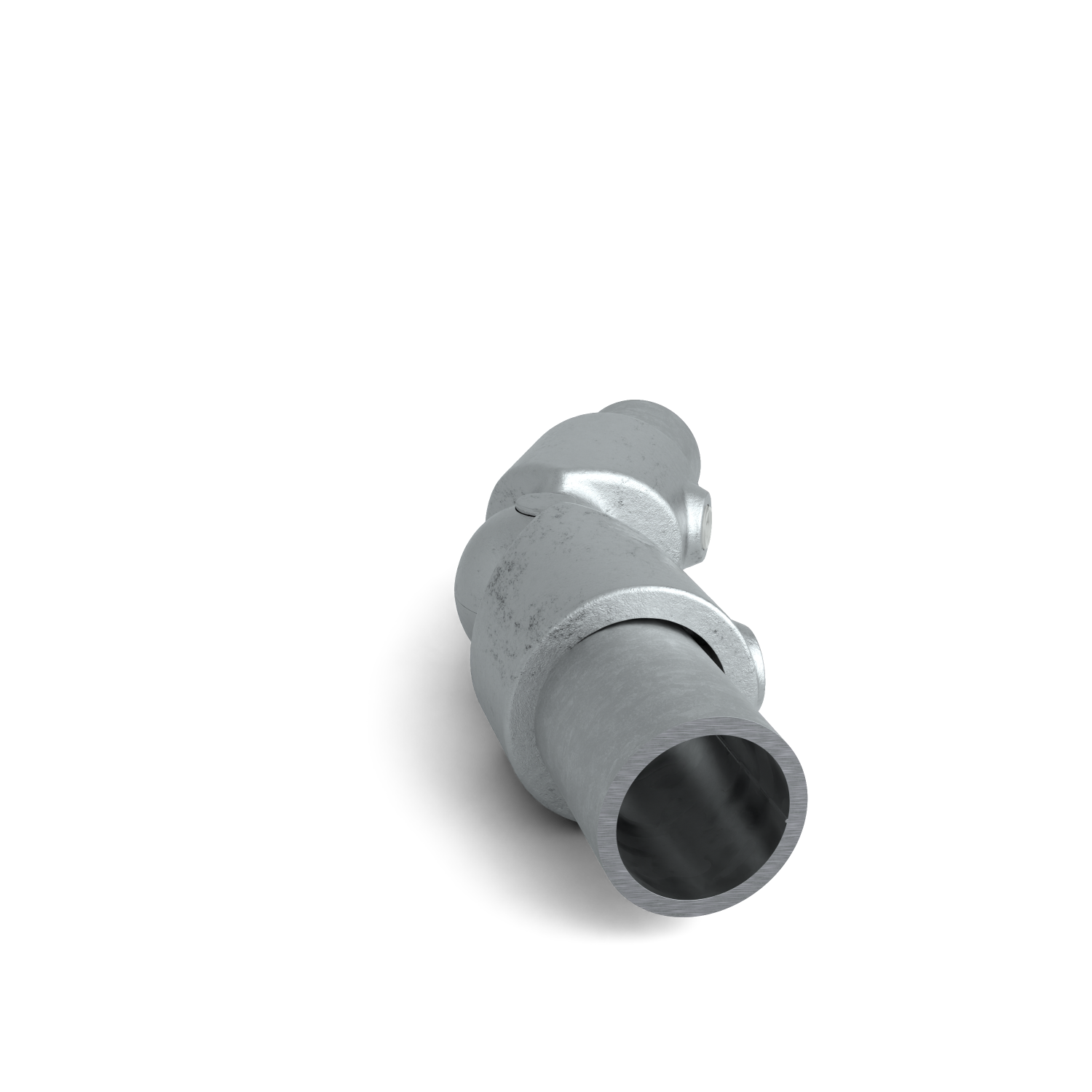 Buiskoppeling Kniestuk verstelbaar 75º - 270º 33,7 mm - zijaanzicht met buizen (Steigerbuisstunter.nl)