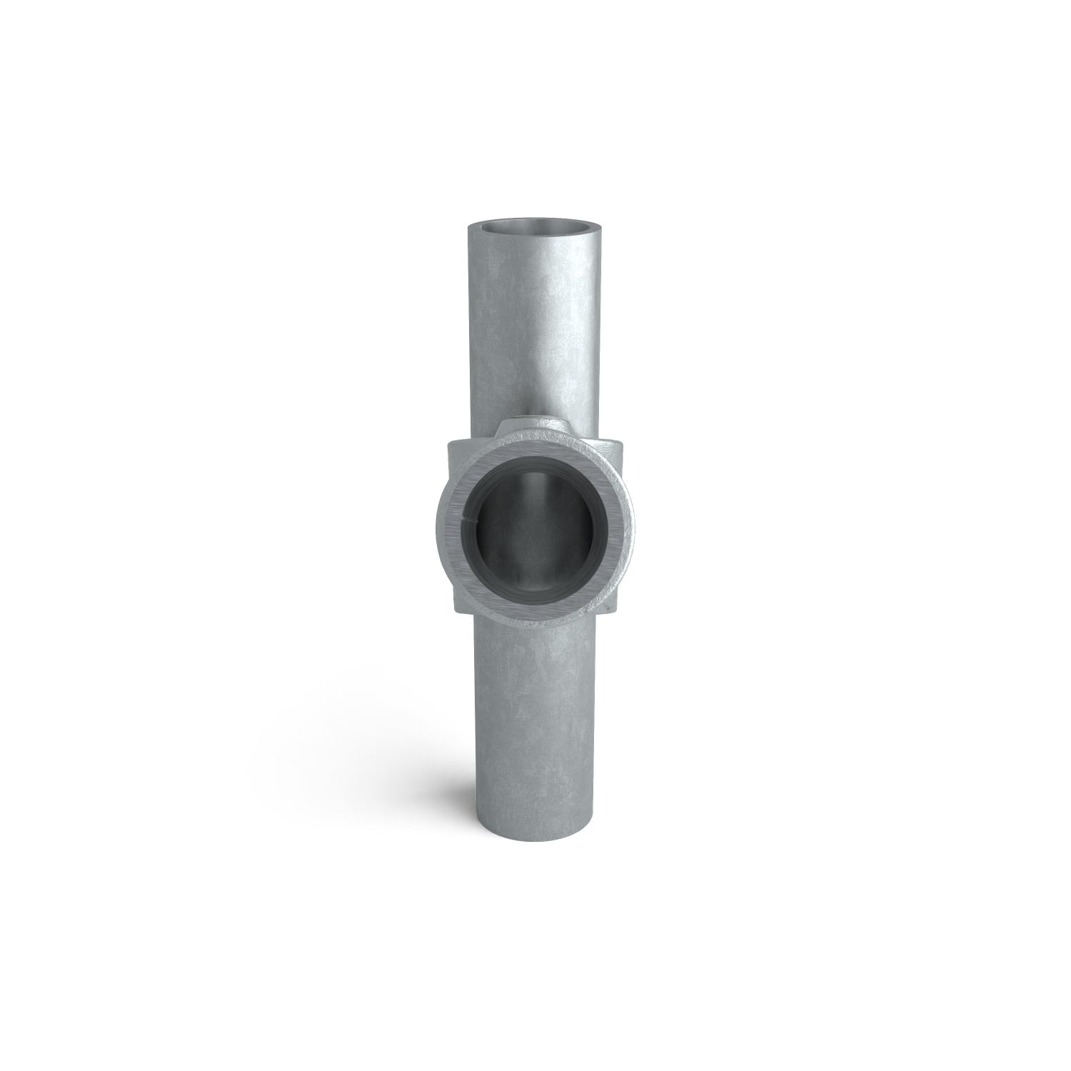 Buiskoppeling Kruisstuk 45º - 90º 48,3 mm - zijaanzicht met buizen (Steigerbuisstunter.nl)