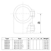 T-stuk kort 33,7 mm technische tekening