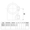 T-stuk kort verloop 42,4 mm - 48,3 mm technische tekening
