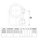 T-stuk kort verloop 42,4 mm - 48,3 mm technische tekening