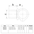T-stuk intern draaibaar 33,7 mm technische tekening