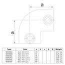 Kniestuk 2-weg 90º 33,7 mm technische tekening