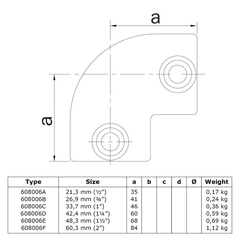 Kniestuk 2-weg 90º 33,7 mm technische tekening