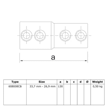 Koppelstuk verloop 33,7 mm - 26,9 mm technische tekening