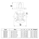 Voetplaat rond 21,3 mm technische tekening