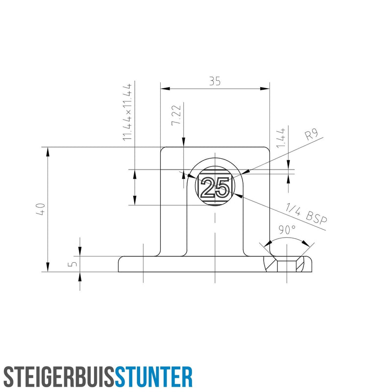 Voetplaat vierkant zwart 25 mm vierkant