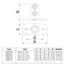 Voetplaat ovaal 26,9 mm technische tekening