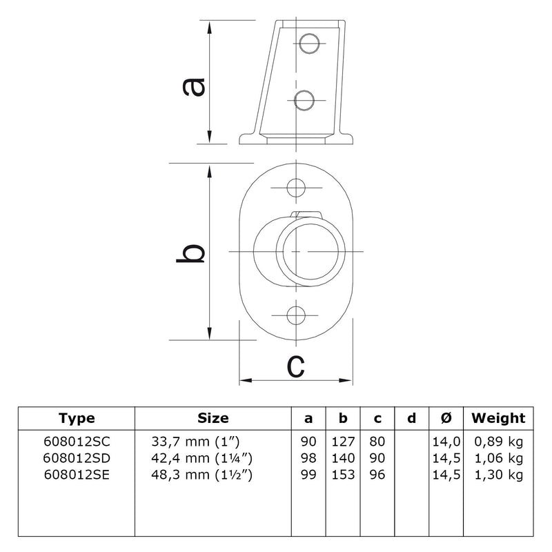 Voetplaat ovaal ±11º 48,3 mm technische tekening