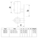 Boeiboordbevestiging verticaal 33,7 mm technische tekening