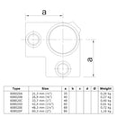 Hoekstuk 90º 21,3 mm technische tekening